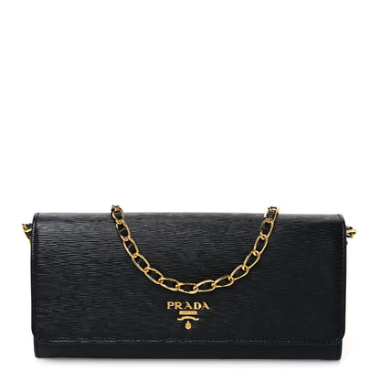 Prada Saffiano Metal Oro Chain Wallet Black 1 of 9