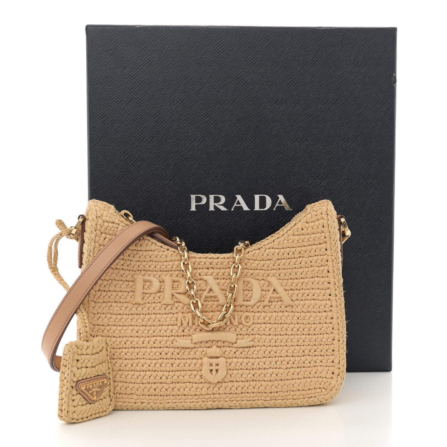 Prada Yarn Raffia Effect Crochet Mini Re-Edition 2000 Shoulder Bag Naturale 12 of 12