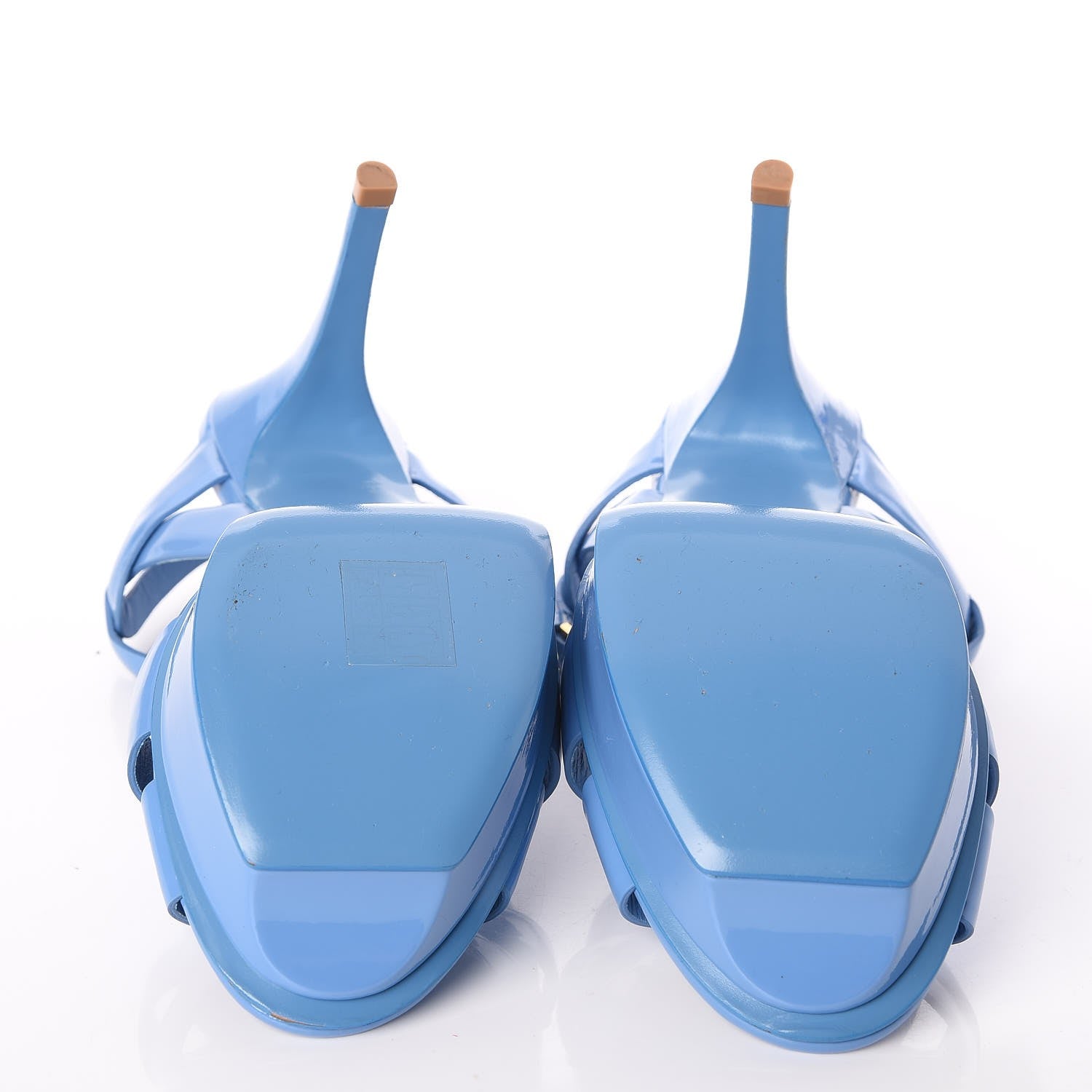 Saint Laurent Vitello Vernice Tribute 75 Platform Sandals 38 Blue Clair 5 of 8