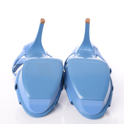 Saint Laurent Vitello Vernice Tribute 75 Platform Sandals 38 Blue Clair 5 of 8
