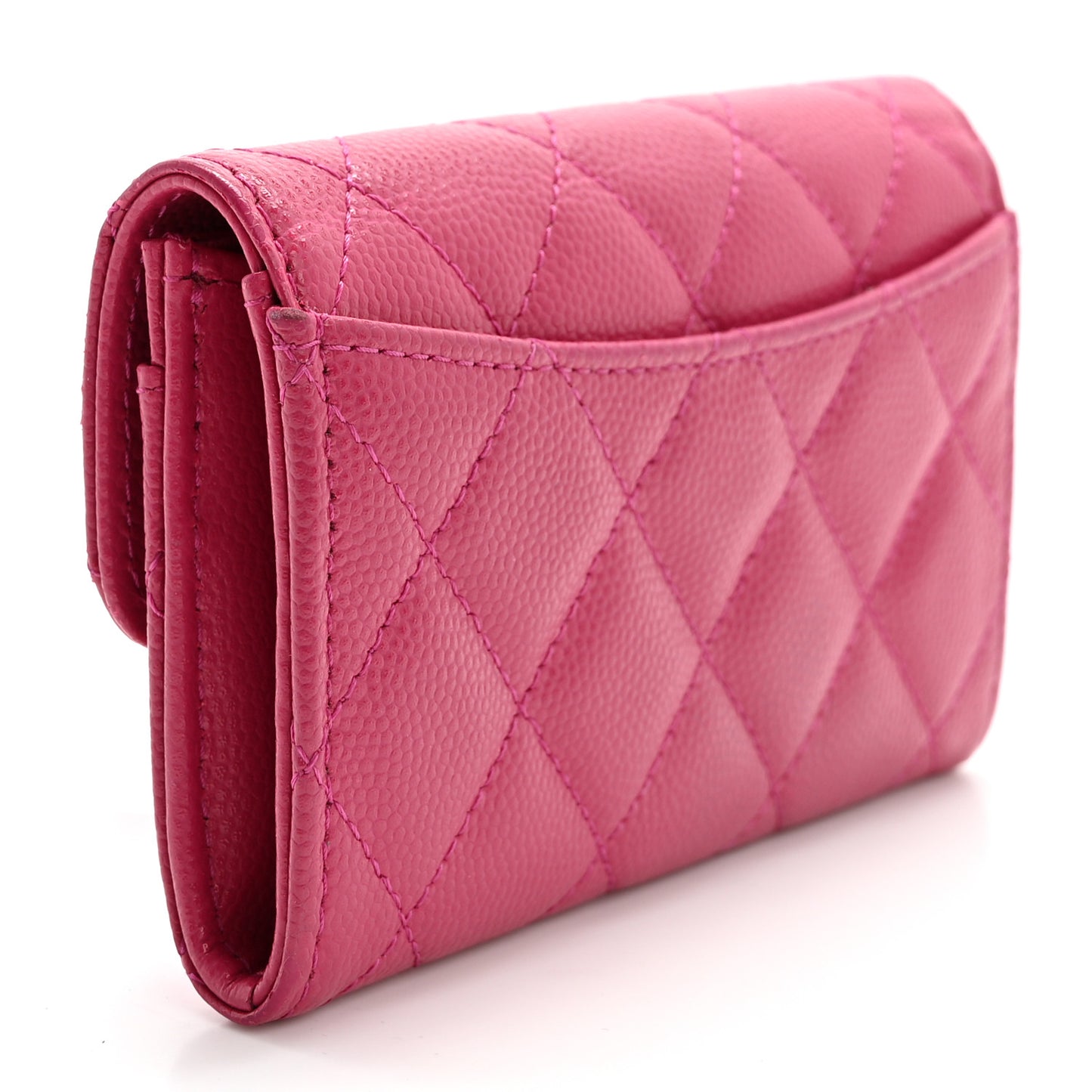 Caviar Quilted Flap Card Holder Wallet Dark Pink