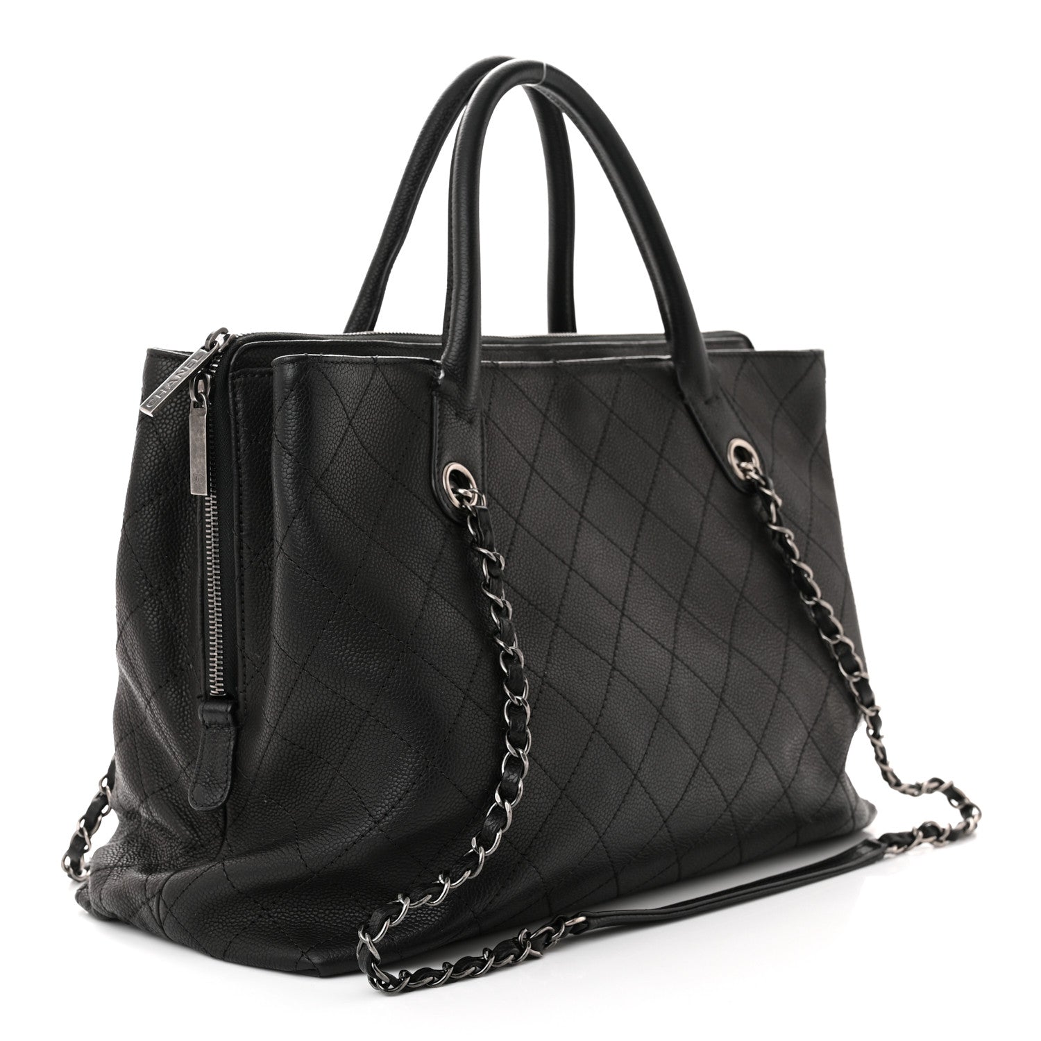 Chanel Grained Vegetal Calfskin Stitched Shopping Tote Black 3 of 10