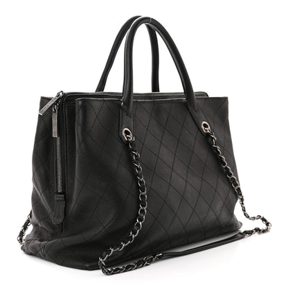 Chanel Grained Vegetal Calfskin Stitched Shopping Tote Black 3 of 10