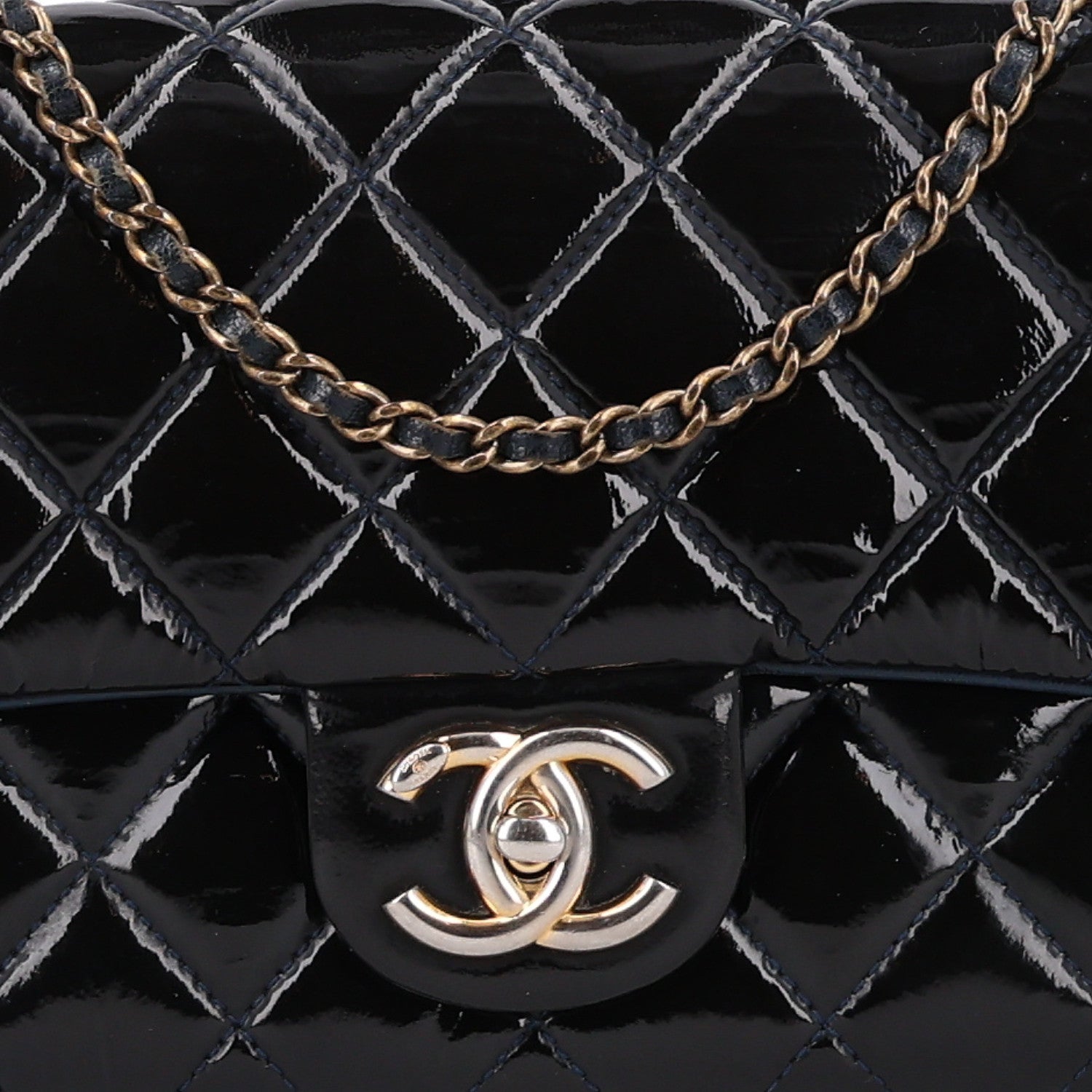 Chanel Patent Goatskin Quilted Medium CC Eyelet Flap Blue 8 of 10
