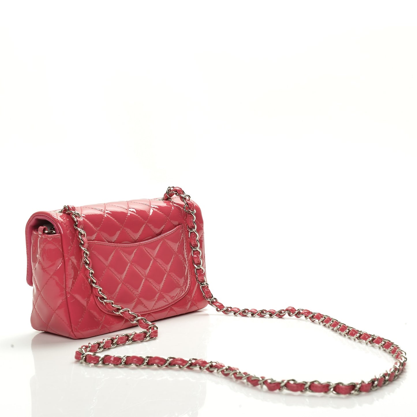 Patent Quilted Mini Rectangular Flap Fuchsia