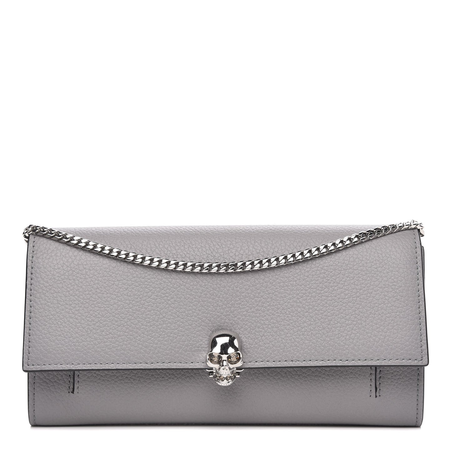 Pebbled Calfskin Skull Wallet on Chain Grey