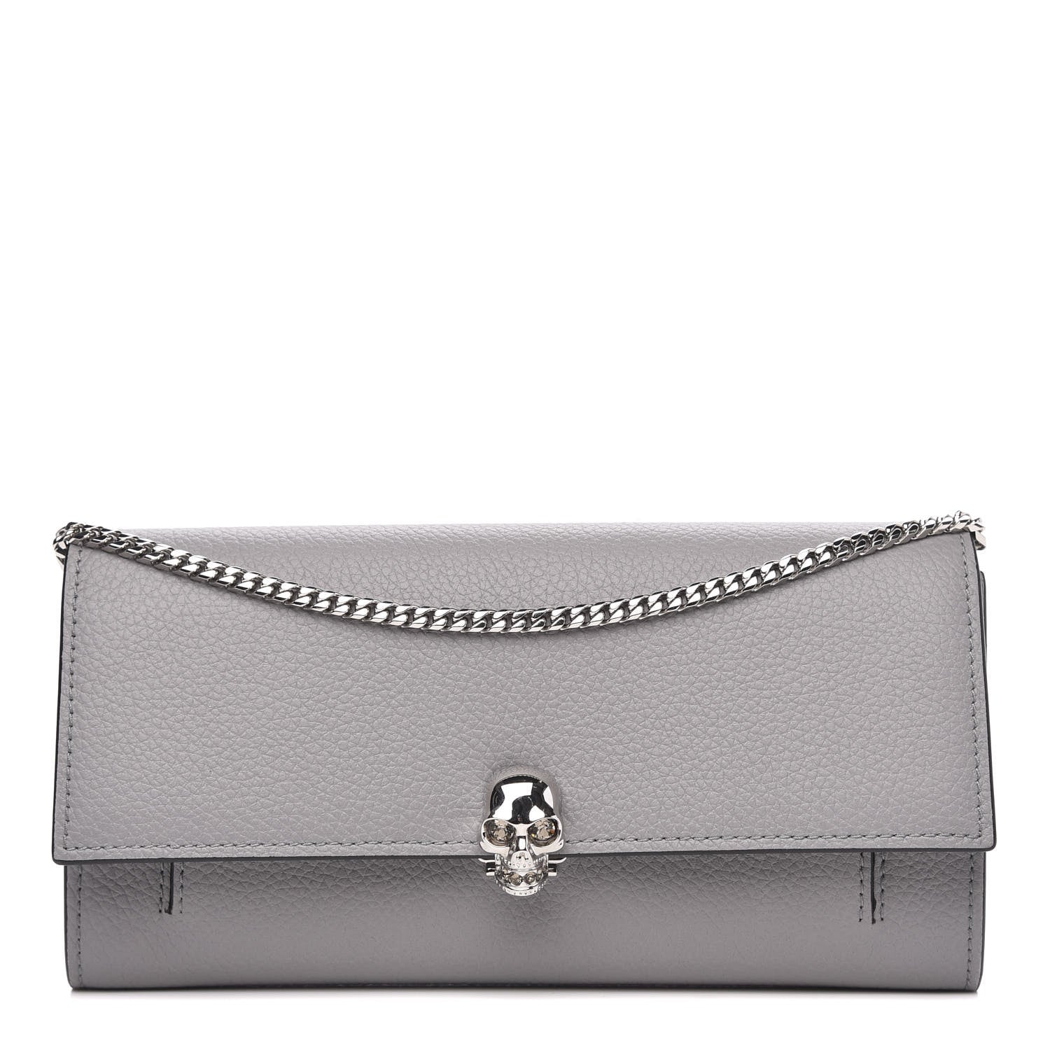 Alexander McQueen Pebbled Calfskin Skull Wallet on Chain Grey 1 of 9