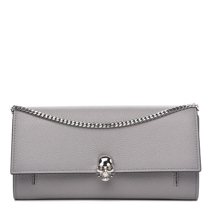 Alexander McQueen Pebbled Calfskin Skull Wallet on Chain Grey 1 of 9