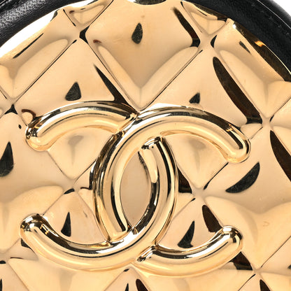 Chanel Lambskin Quilted Golden Plate Round Clutch With Chain Black 8 of 11