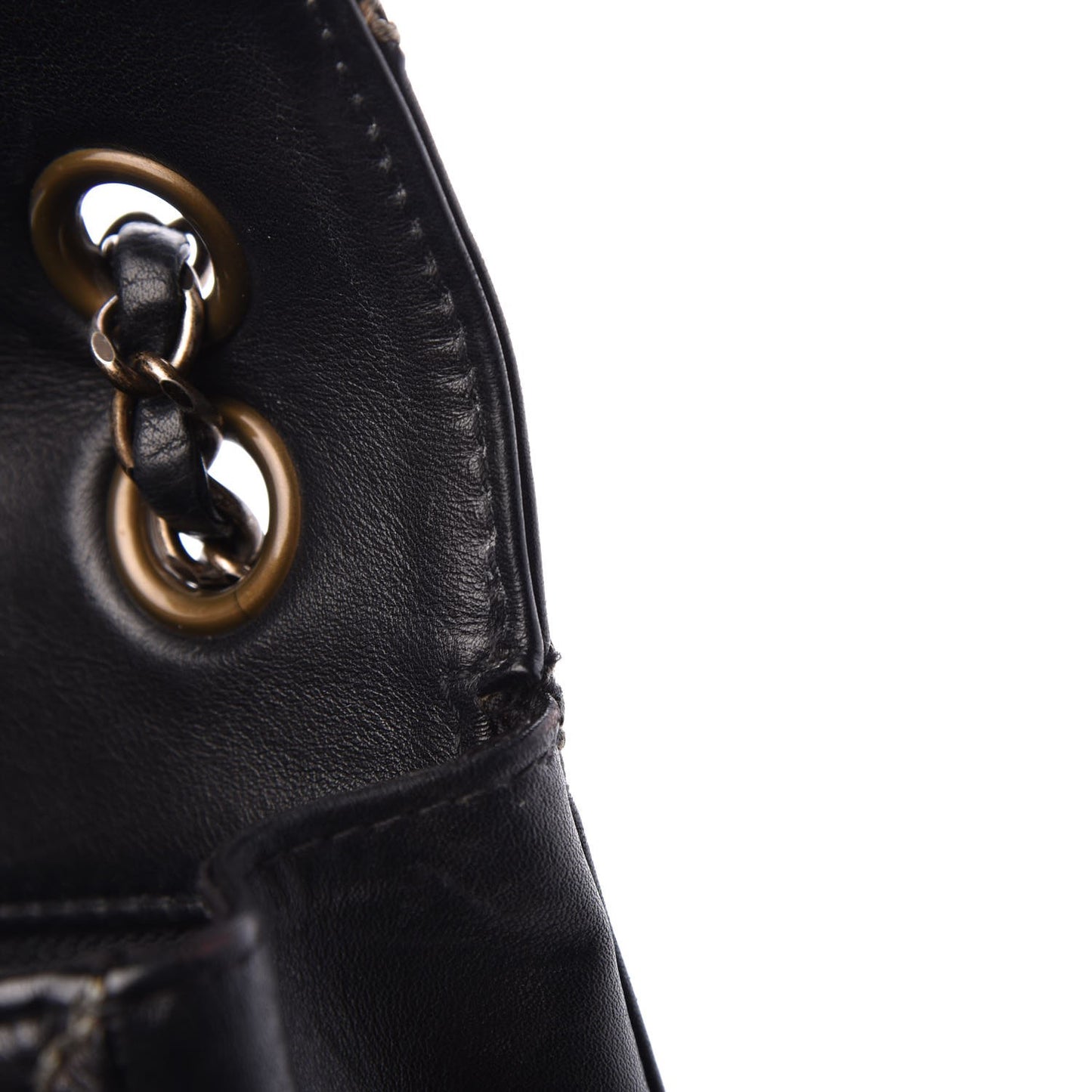 Calfskin Quilted Contrast Stitch Medium Flap Black
