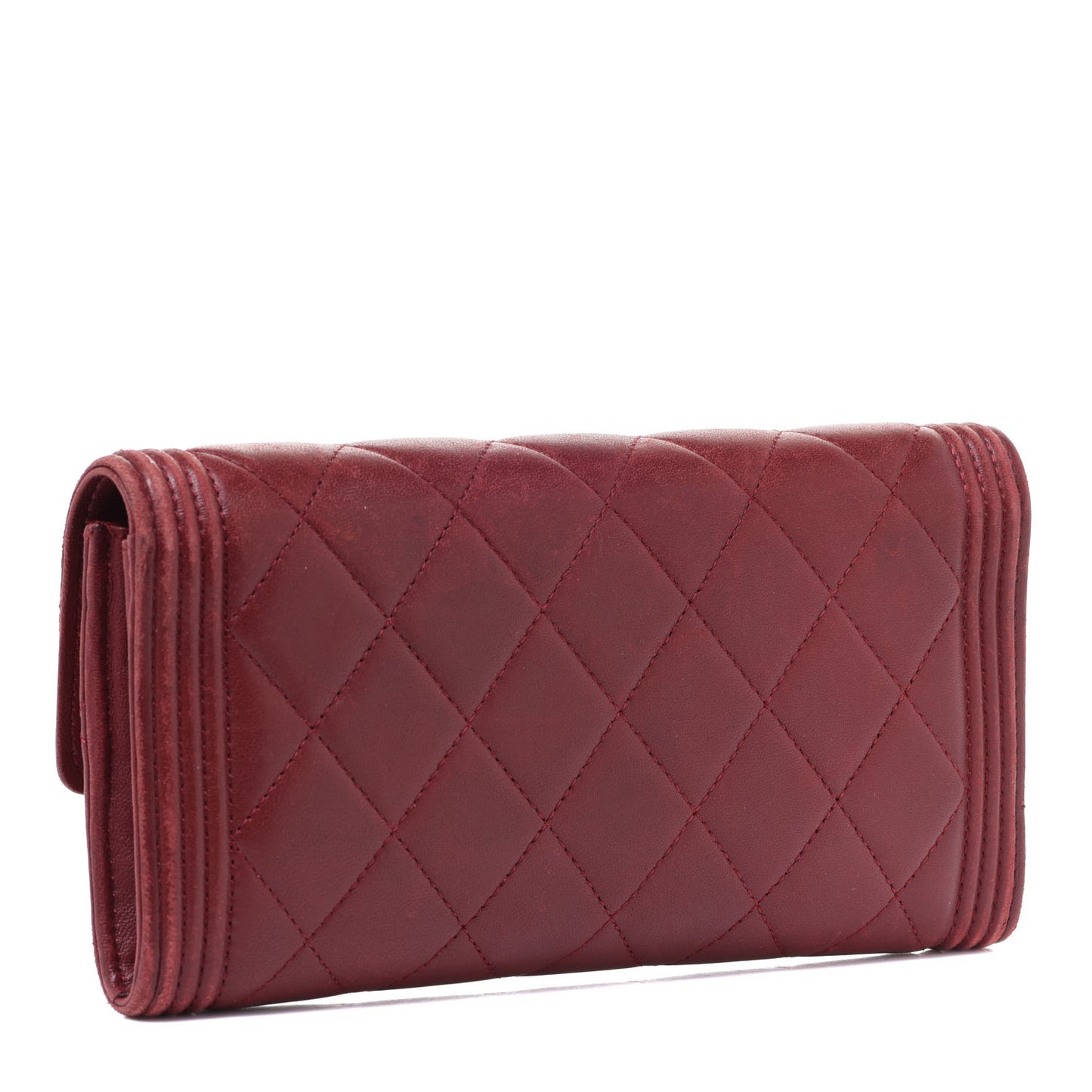 Lambskin Quilted Boy Flap Wallet Dark Red