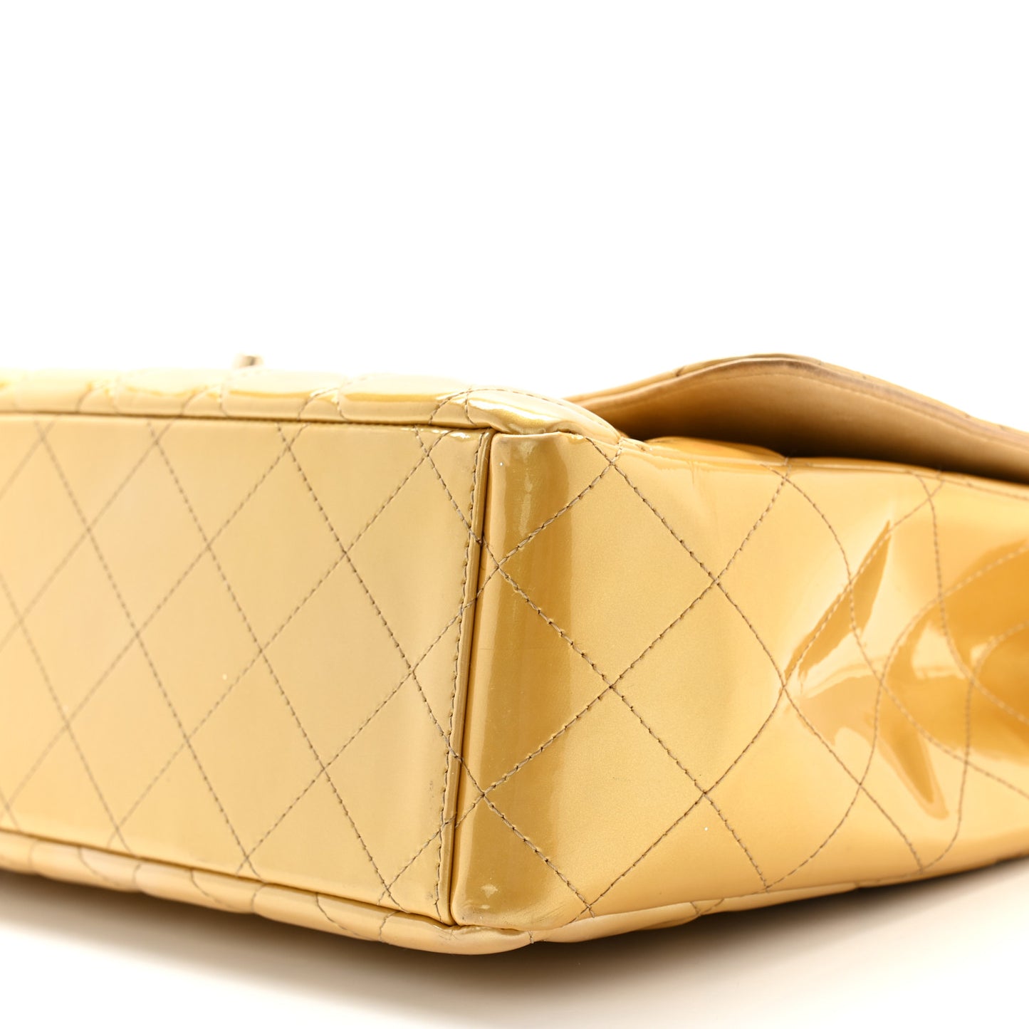 Metallic Patent Quilted Maxi Single Flap Beige