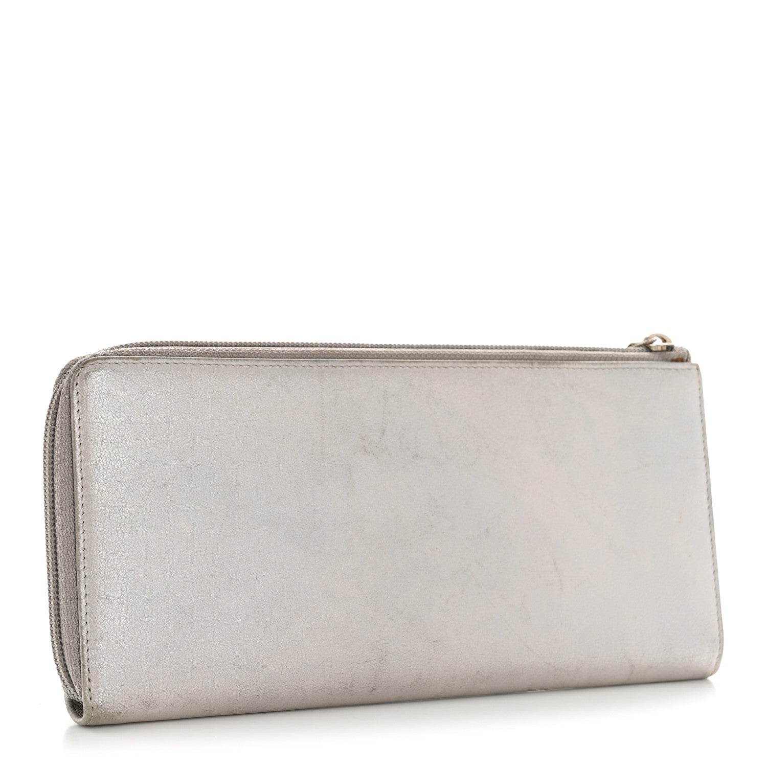 Chanel Metallic Goatskin Camellia Embossed Zip Around Wallet Silver 3 of 10