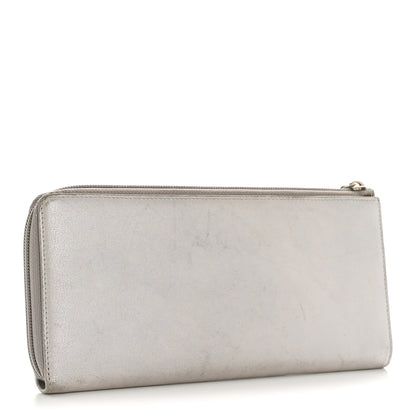 Chanel Metallic Goatskin Camellia Embossed Zip Around Wallet Silver 3 of 10
