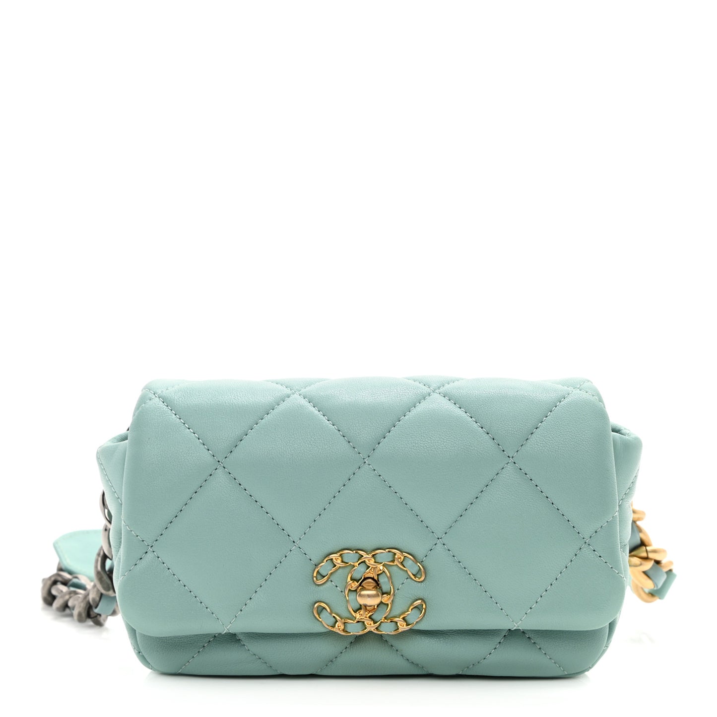 Lambskin Quilted Chanel 19 Waist Bag Light Blue