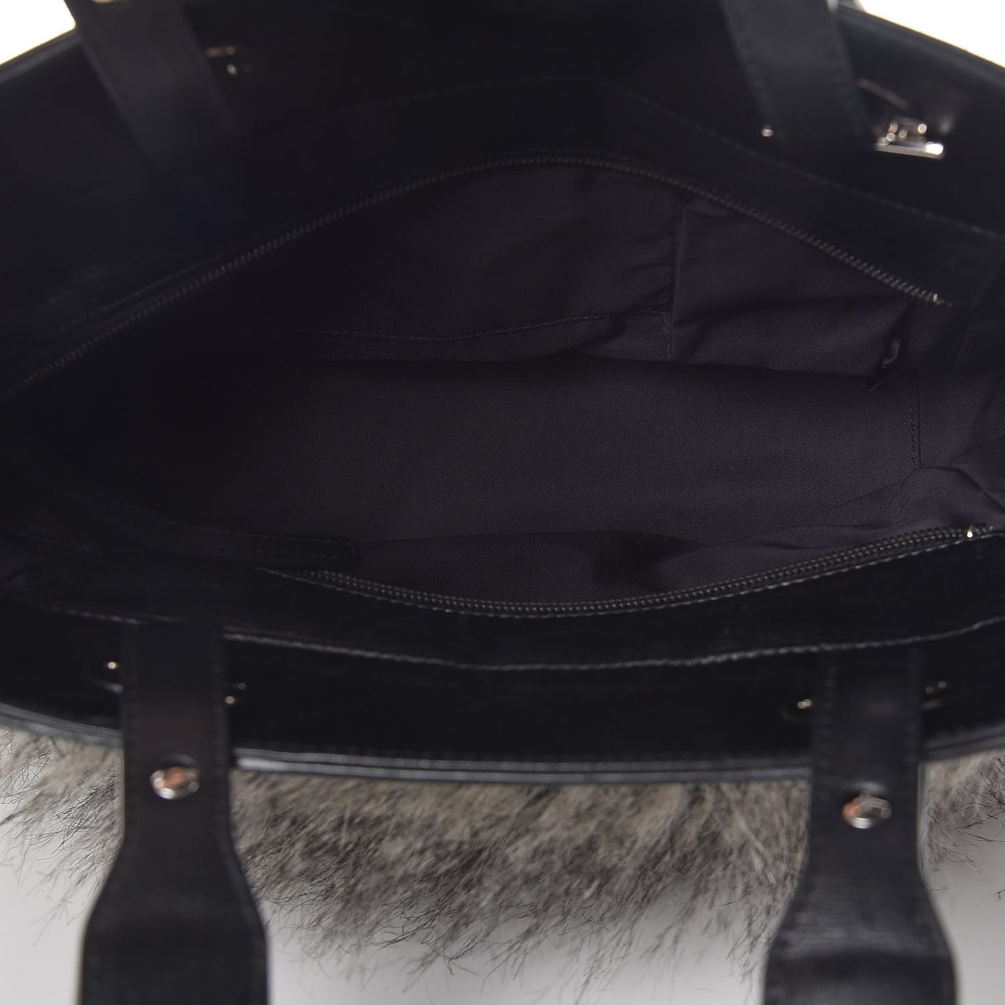 Calfskin Fantasy Fur Shopper Tote Black