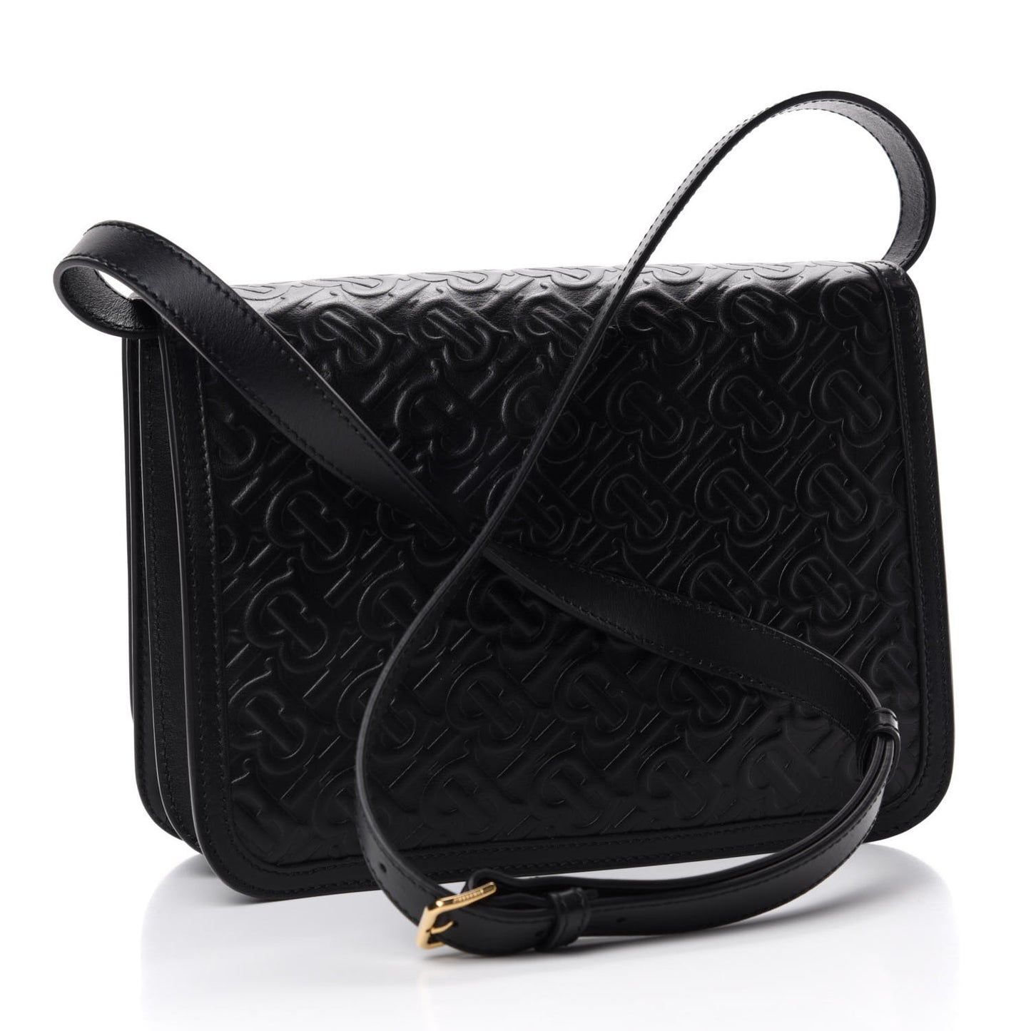Calfskin Monogram Embossed Medium TB Bag Black