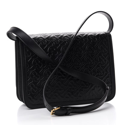 Burberry Calfskin Monogram Embossed Medium TB Bag Black 3 of 9
