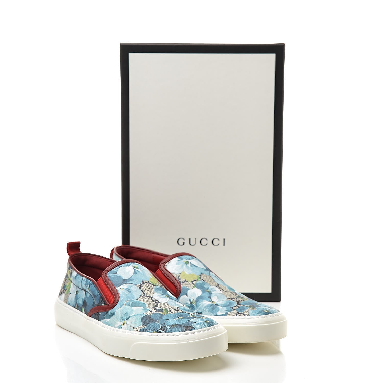 Gucci GG Supreme Monogram Blooms Womens Slip On Sneakers 38 Beige Blue Navy Red 8 of 8