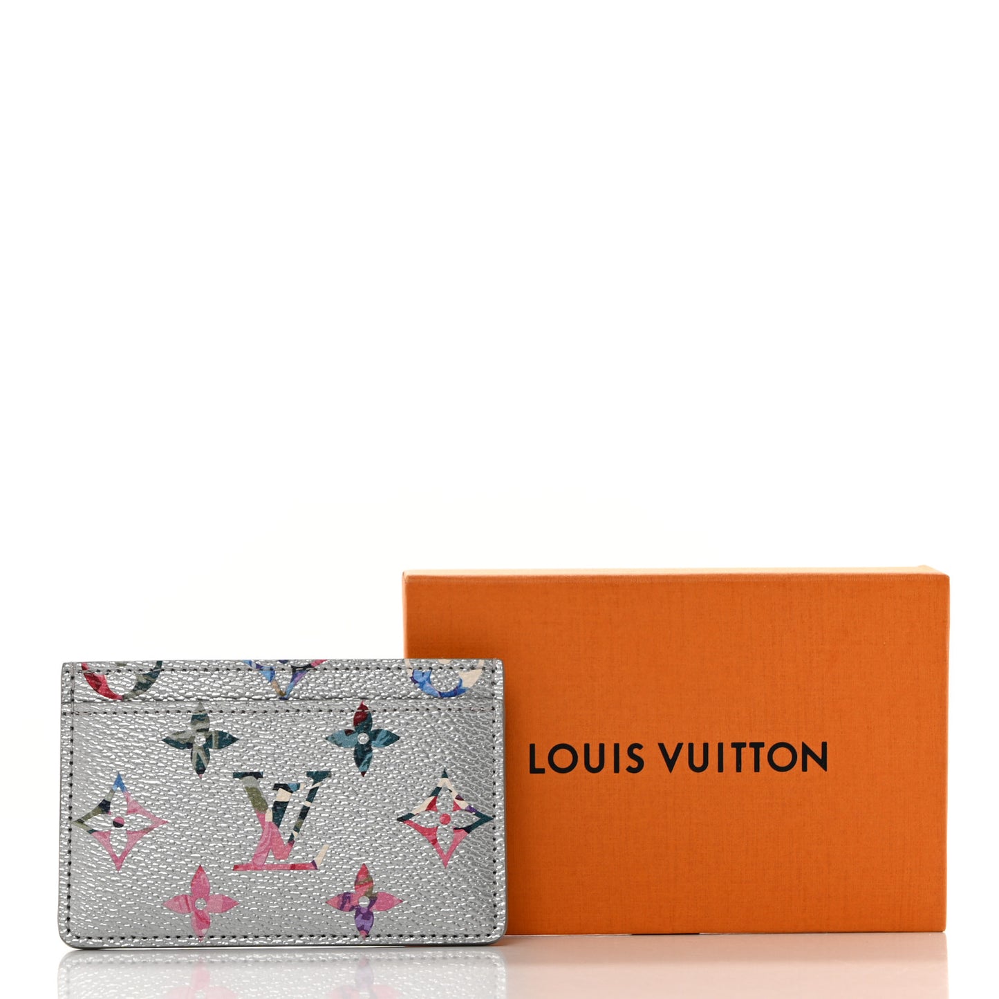Metallic Monogram LV Garden Card Holder Silver