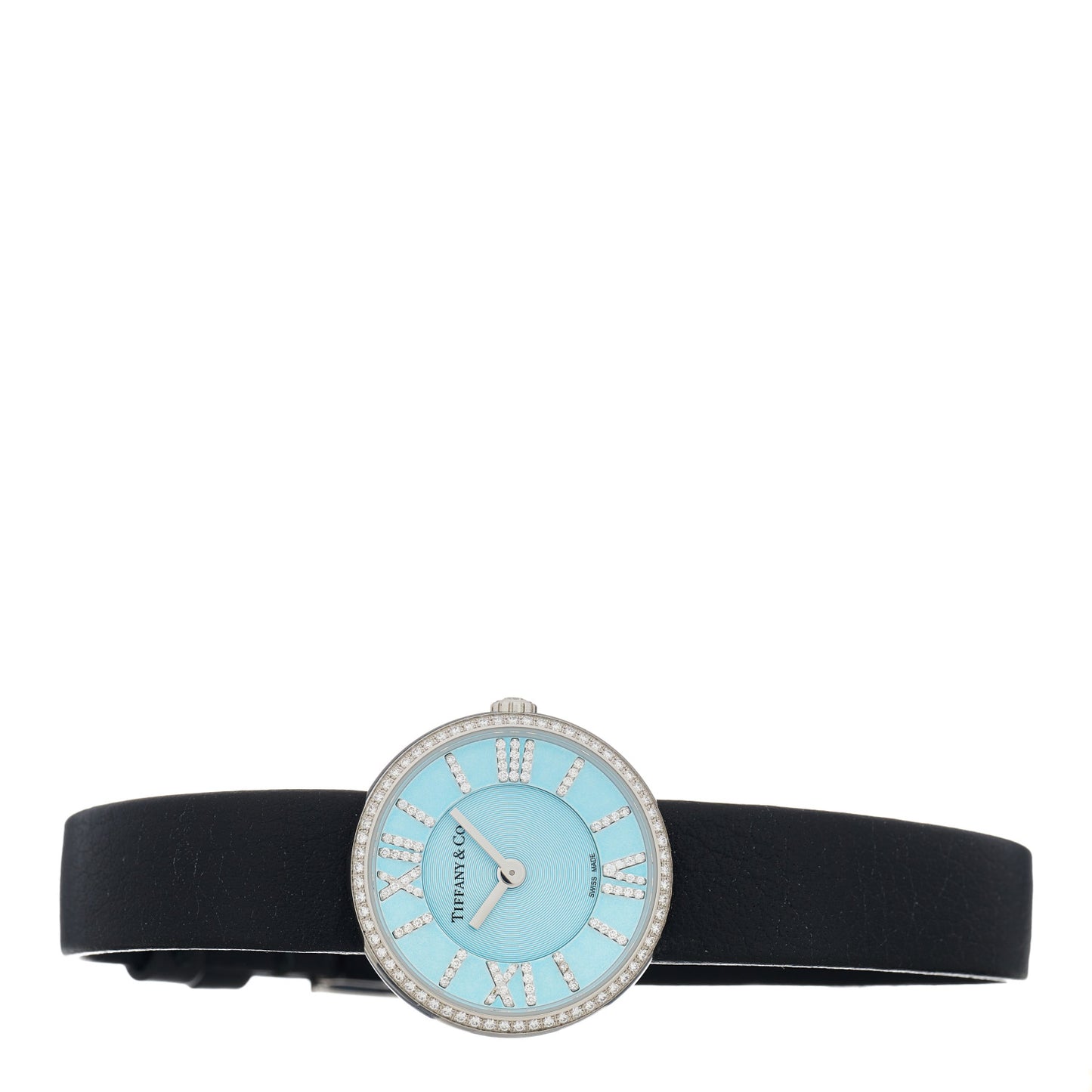 Stainless Steel Calfskin Diamond Bezel 24mm Atlas 2-Hand Quartz Watch Tiffany Blue