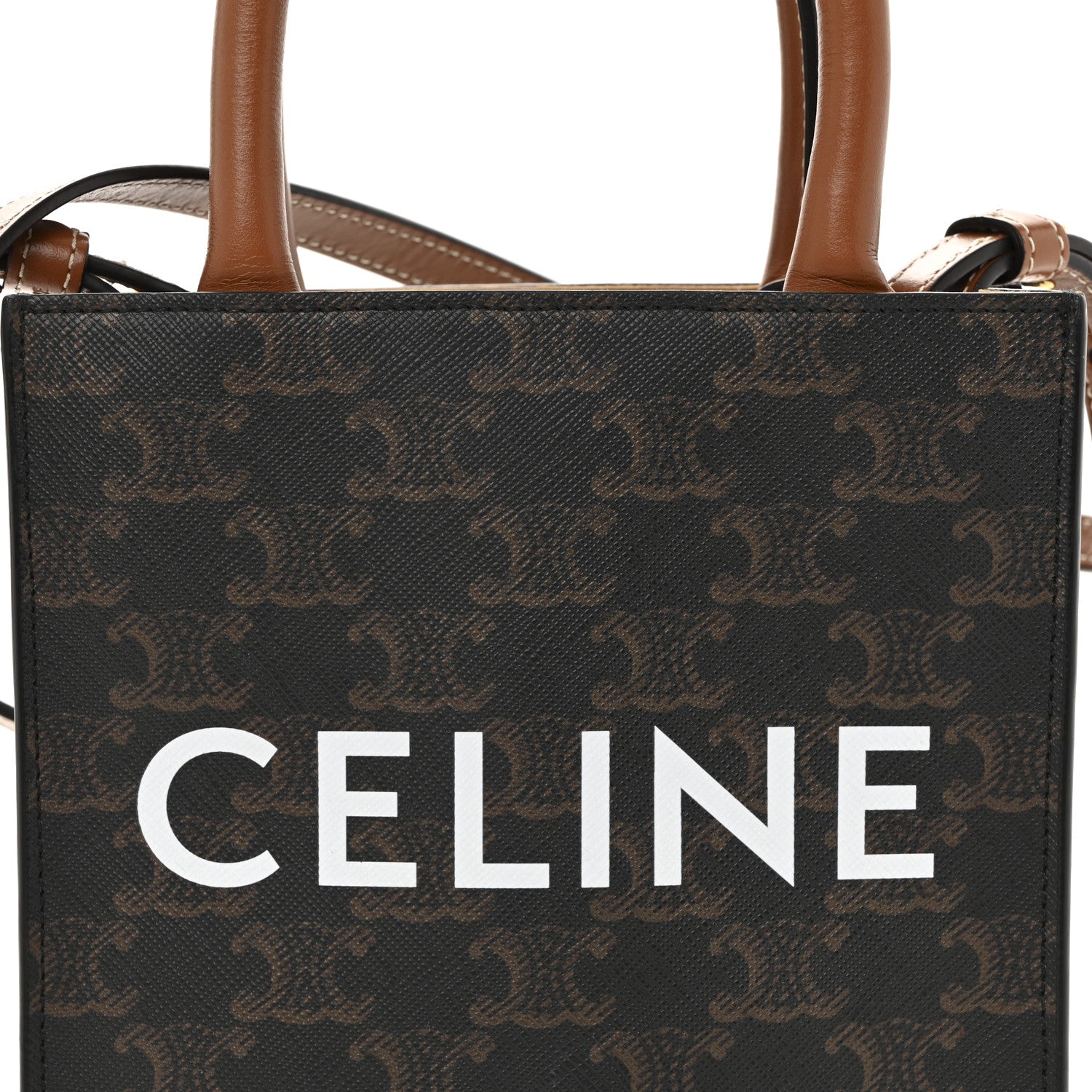 Celine Triomphe Canvas Calfskin Mini Vertical Cabas Tan 9 of 14