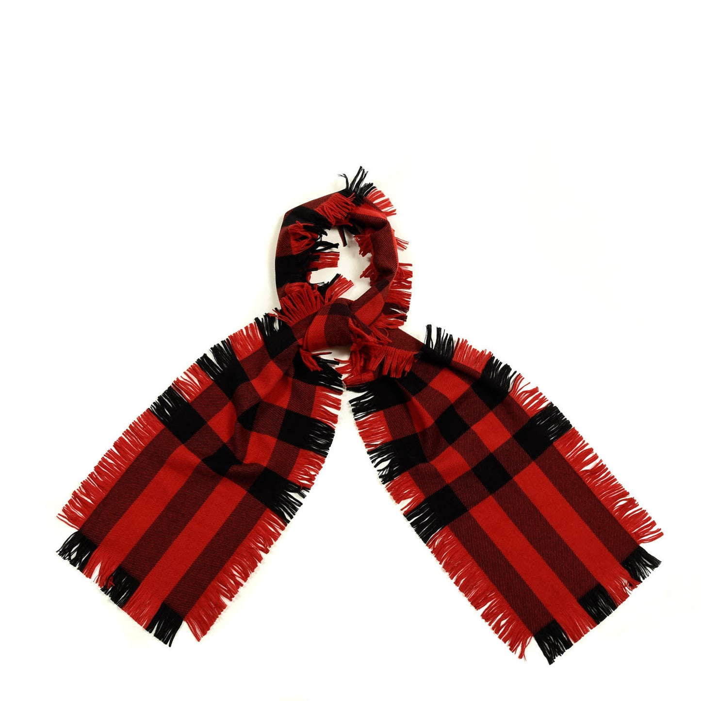 Wool Half Mega Check Fringe Scarf Military Red