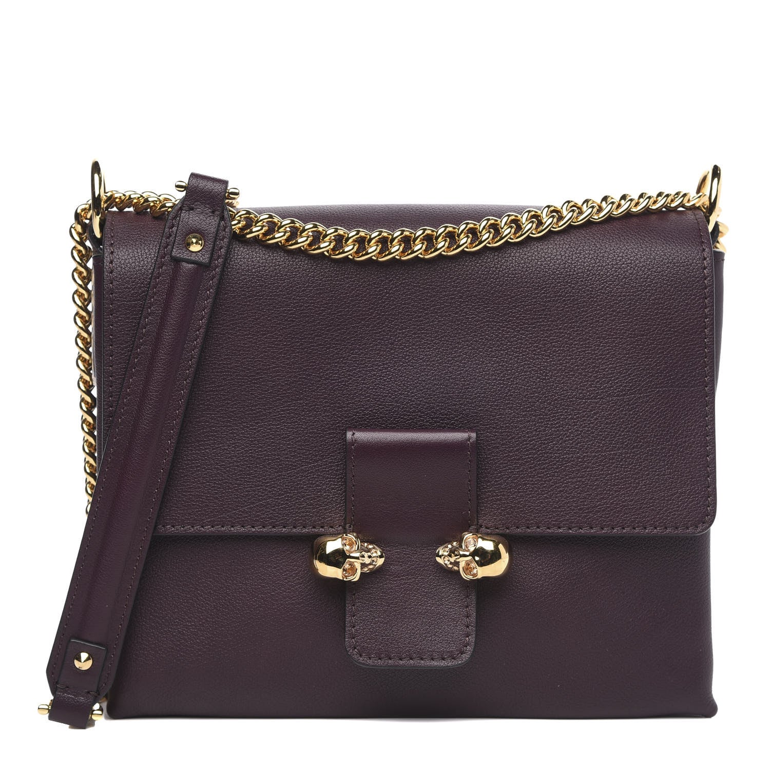 Alexander McQueen Grained Calfskin Twin Skull Chain Crossbody Burgundy 1 of 9