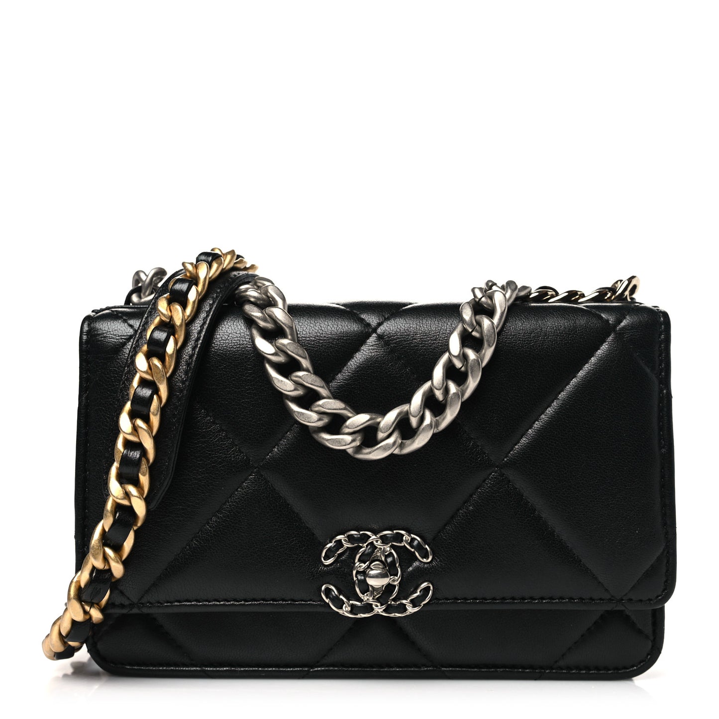 Lambskin Quilted Chanel 19 Wallet On Chain WOC Black