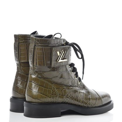 Louis Vuitton Calfskin Crocodile Embossed Wonderland Ranger Boots 37 Kaki 4 of 9