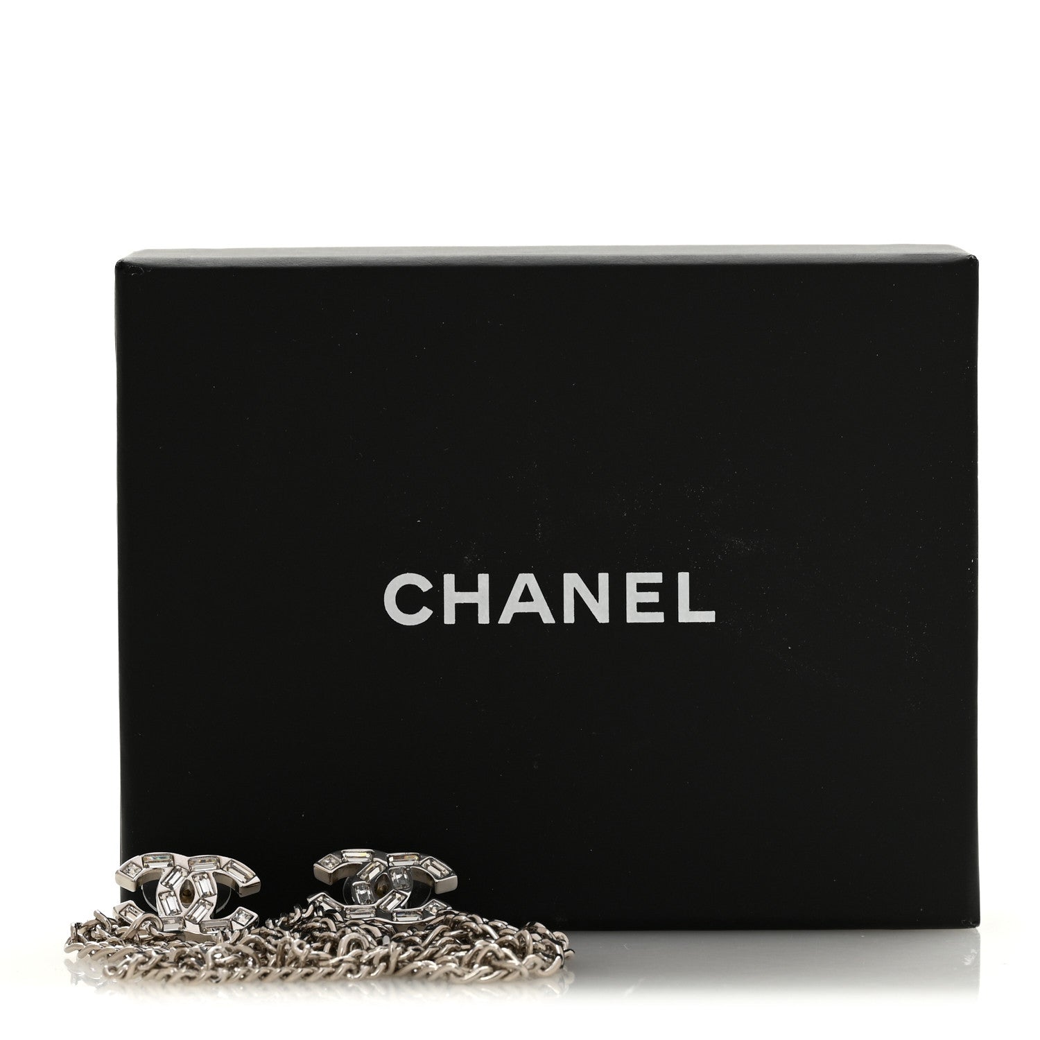Chanel Crystal Baguette CC Chain Drop Earrings Silver 5 of 5