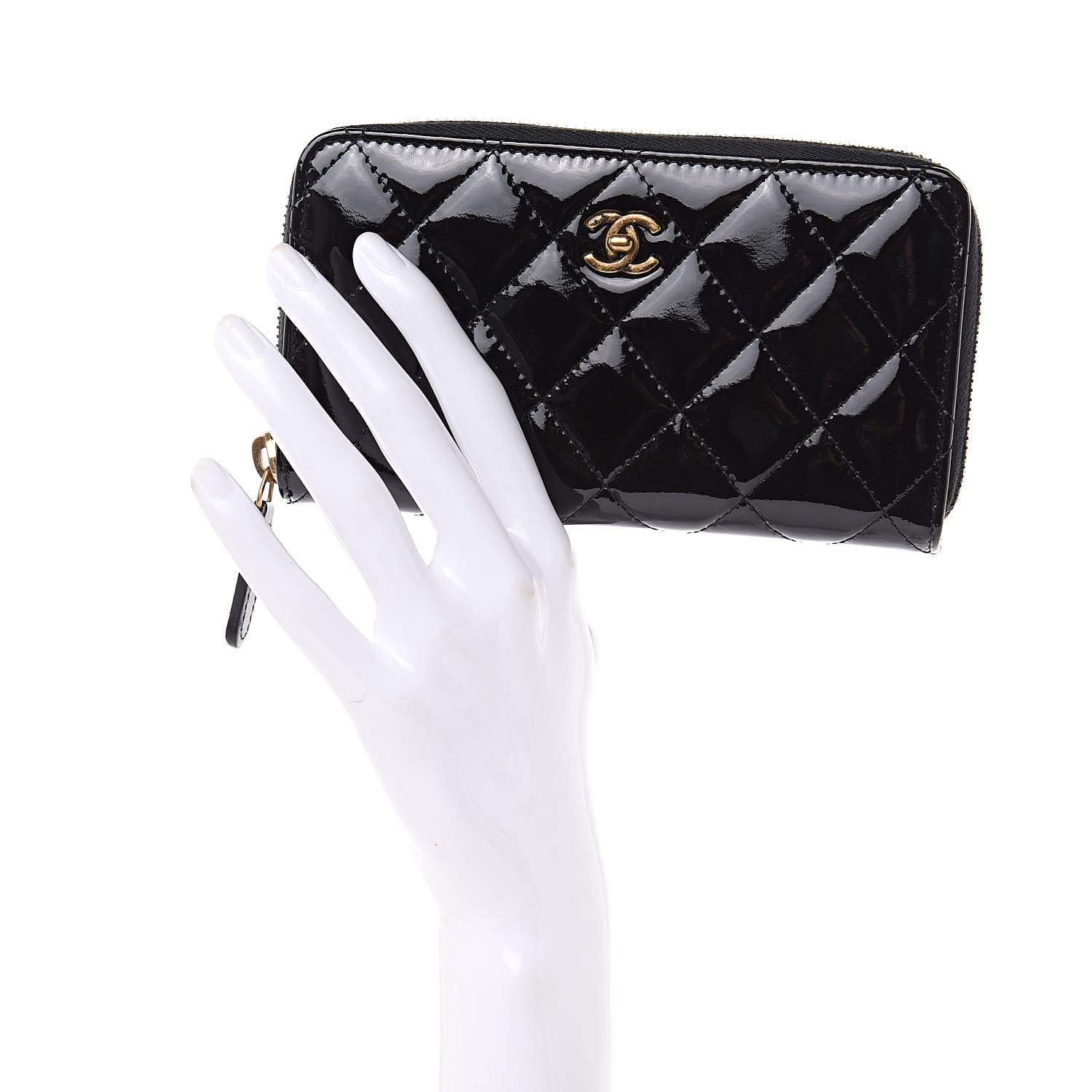 Chanel Patent Quilted Small Zip Around Wallet Black 2 of 8