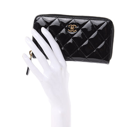 Chanel Patent Quilted Small Zip Around Wallet Black 2 of 8