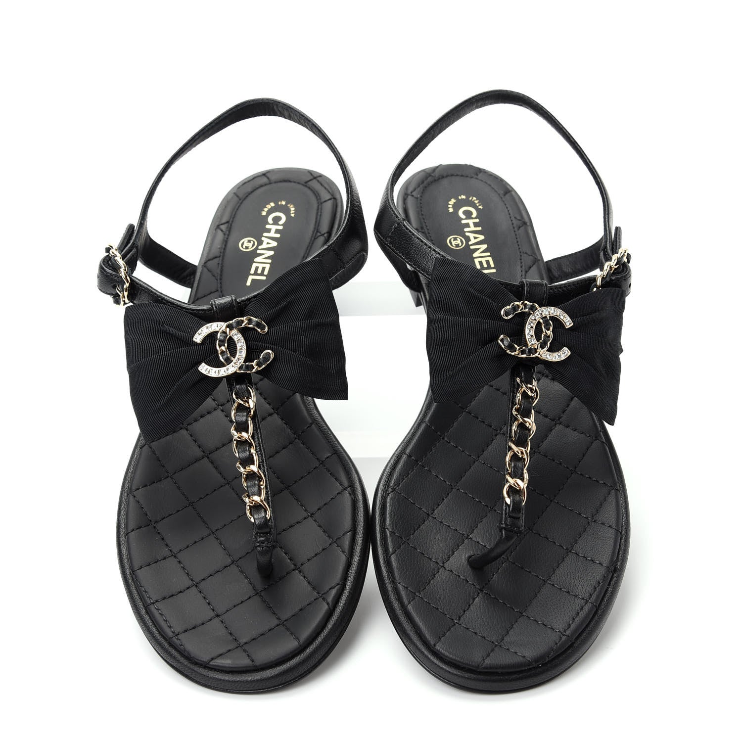 Chanel Lambskin Crystal Chain CC Logo Thong Sandals 35.5 Black 5 of 10