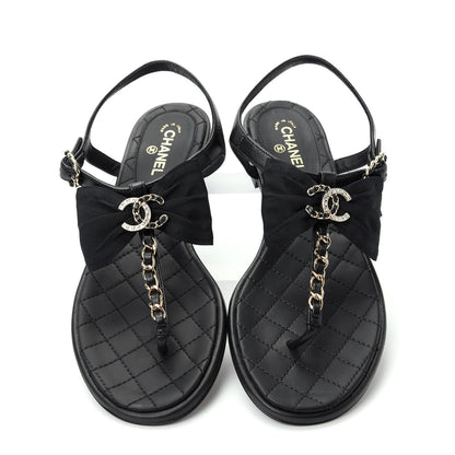 Chanel Lambskin Crystal Chain CC Logo Thong Sandals 35.5 Black 5 of 10