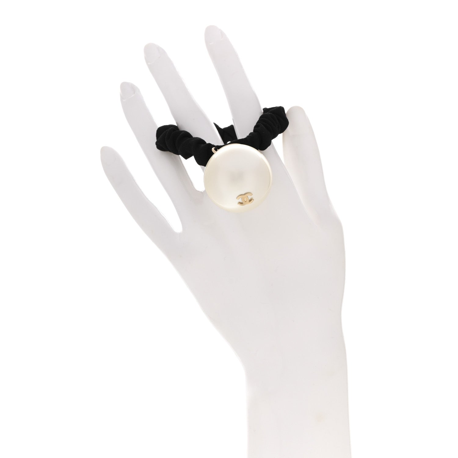 Chanel Pearl CC Hair Tie Black Gold Pearly White 2 of 6