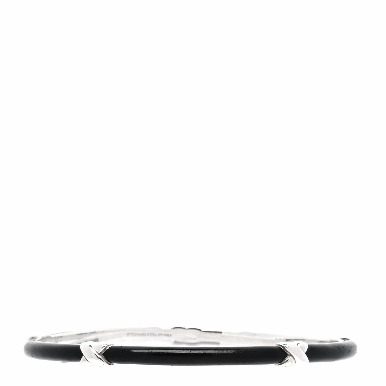 Sterling Silver Enamel Signature X Bangle Bracelet Black