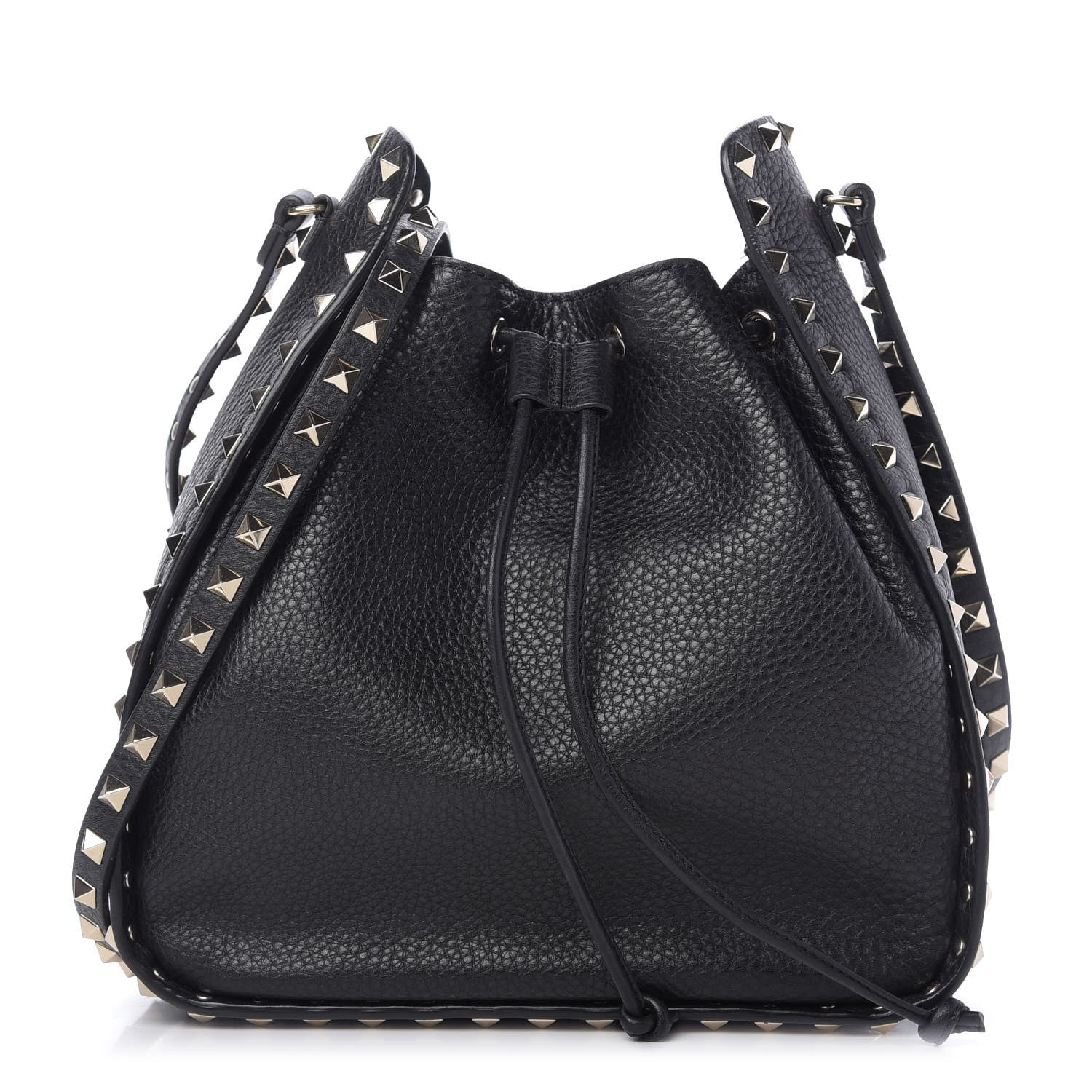 Valentino Garavani Grained Calfskin Rockstud Bucket Bag Black 1 of 9