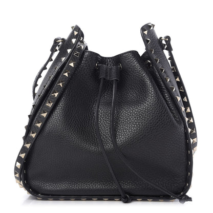 Valentino Garavani Grained Calfskin Rockstud Bucket Bag Black 1 of 9