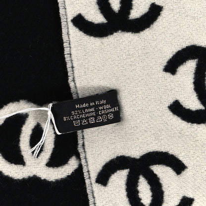 Chanel Wool Cashmere CC Scarf Black White 4 of 4