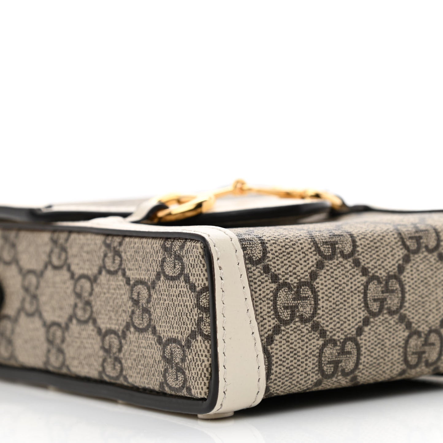 GG Supreme Monogram Azalea Calfskin Mini Horsebit 1955 Crossbody Bag Beige Ebony Mystic White
