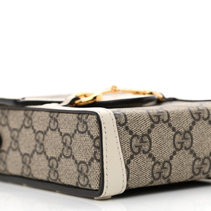 Gucci GG Supreme Monogram Azalea Calfskin Mini Horsebit 1955 Crossbody Bag Beige Ebony Mystic White 9 of 10