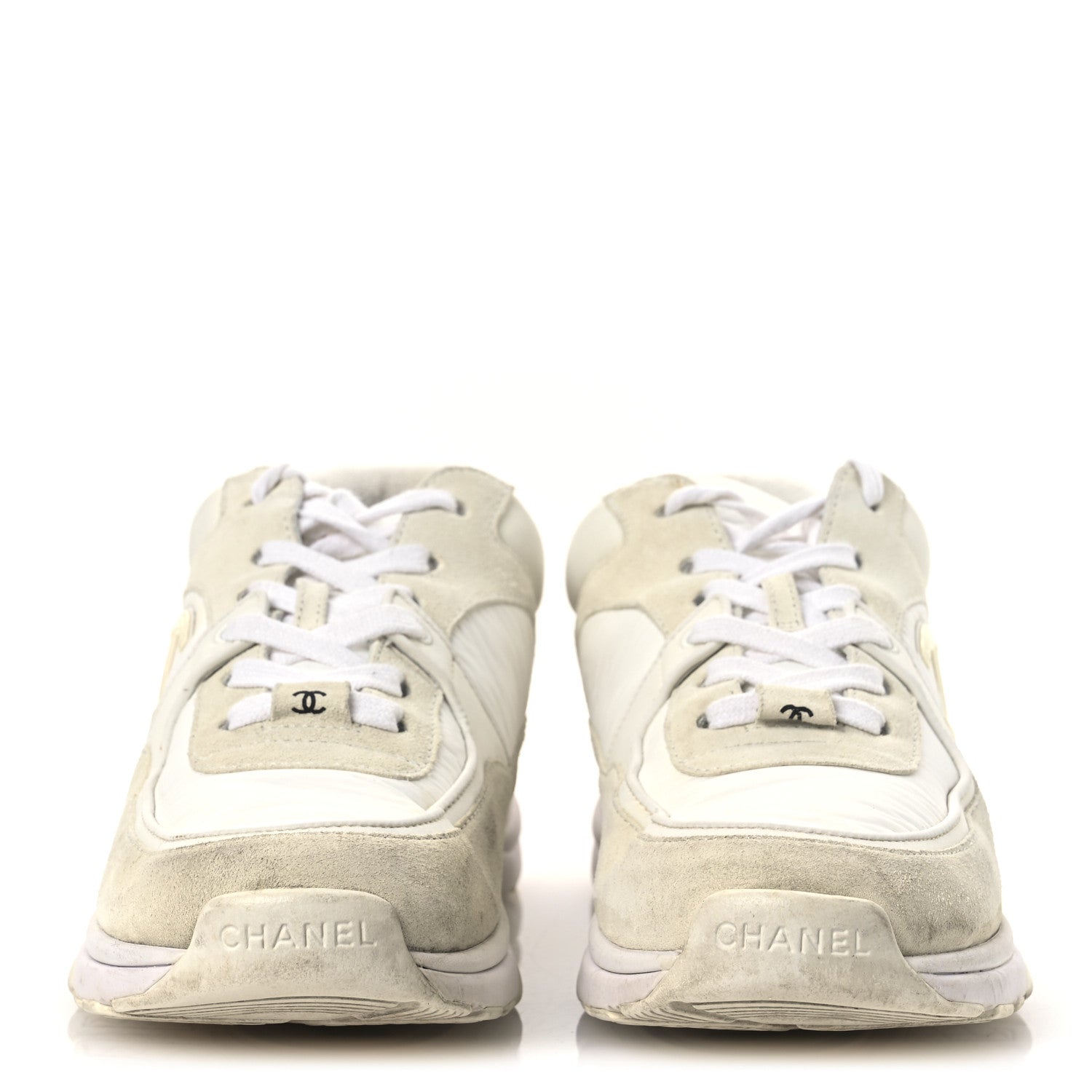 Chanel Suede Calfskin Fabric CC Sneakers 39 White 3 of 14