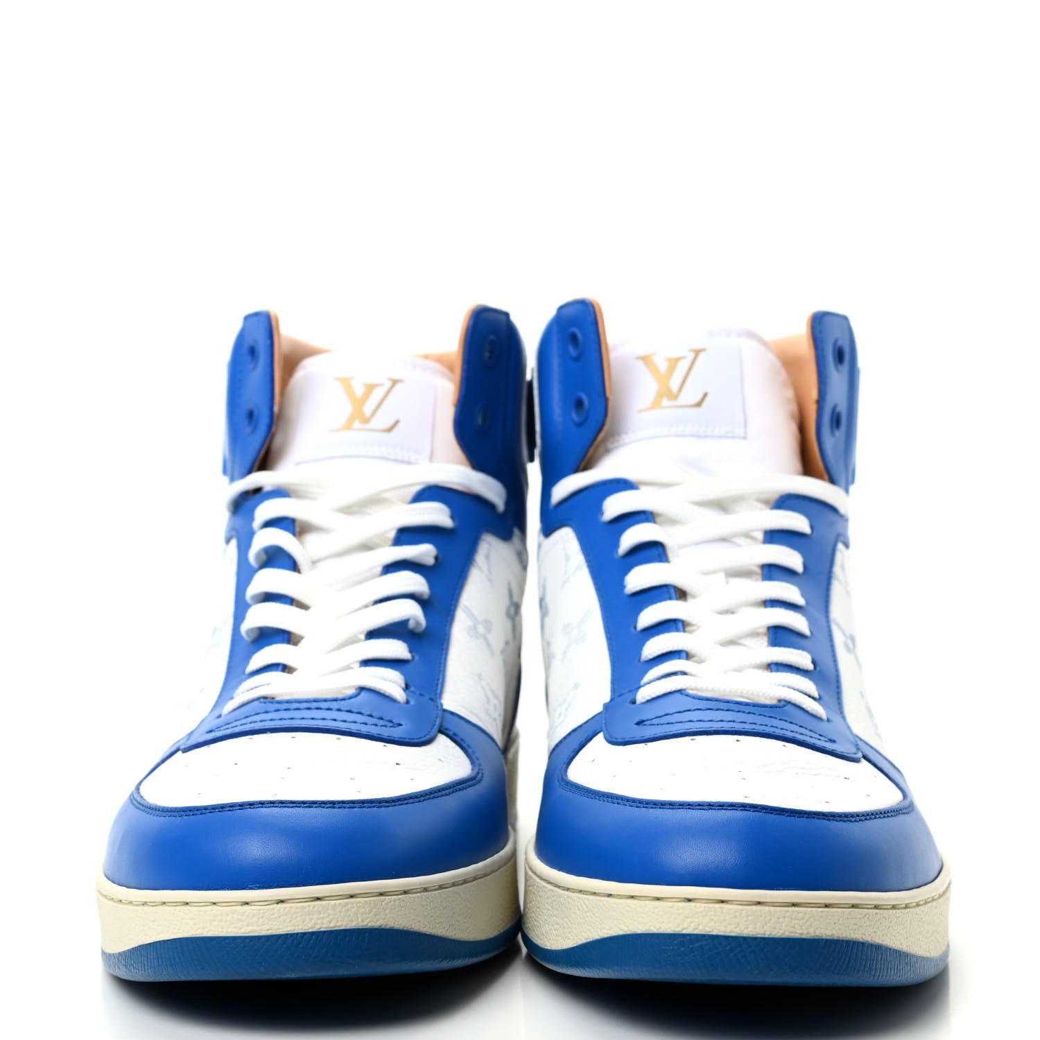 Louis Vuitton Calfskin Monogram Mens Rivoli High Top Sneakers 9 Blue 2 of 9