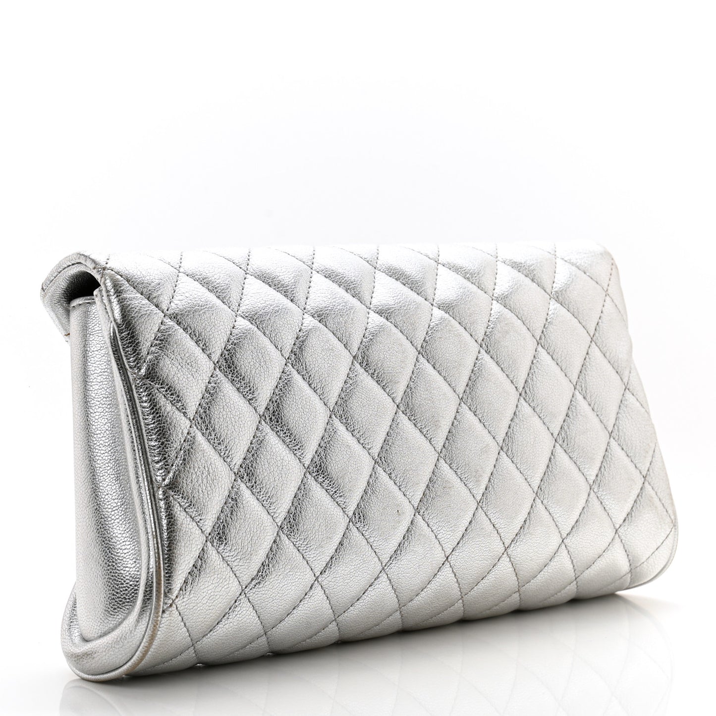 Metallic Calfskin Quilted Fold Up Again Clutch Silver
