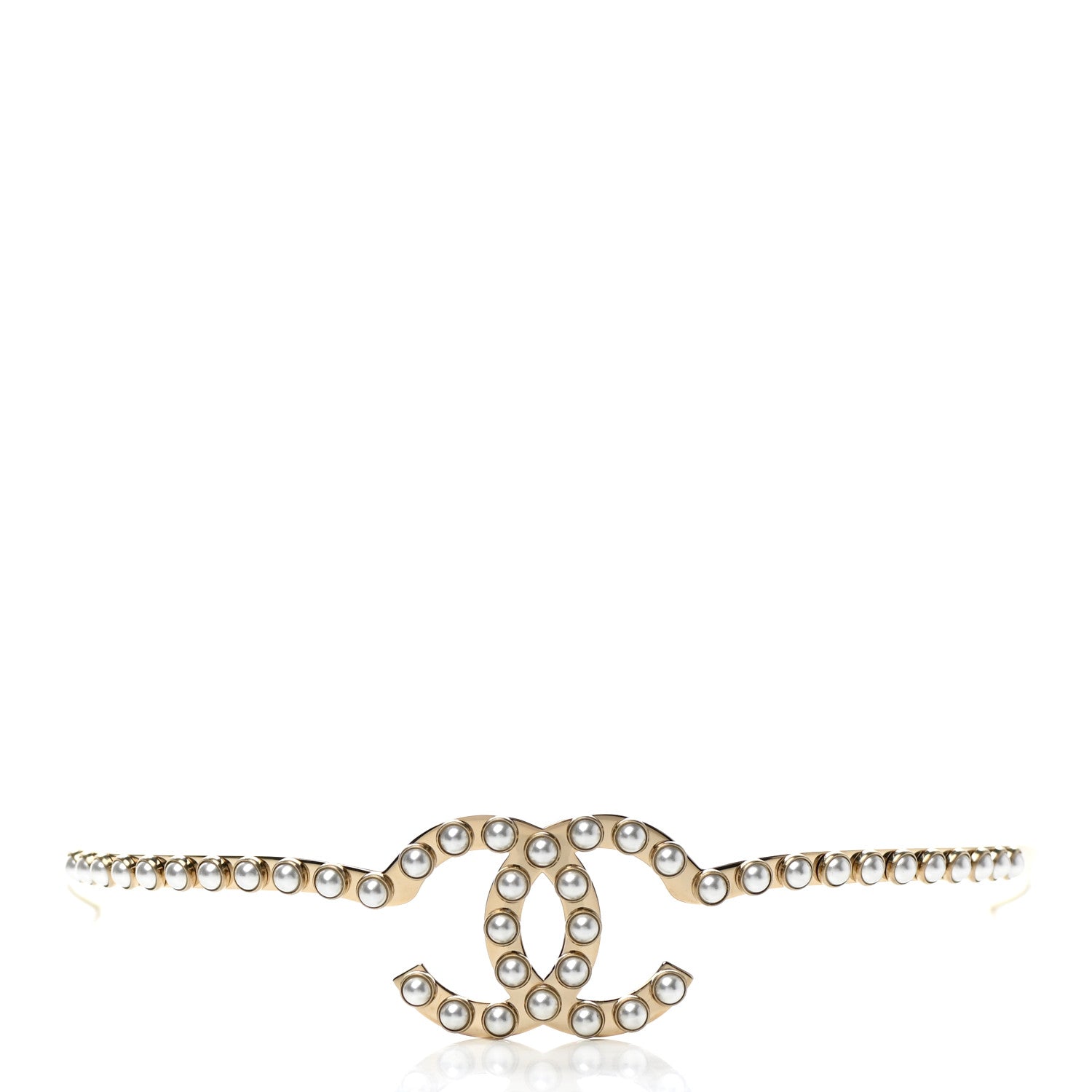 Chanel Metal Pearl CC Headband Light Gold 3 of 6