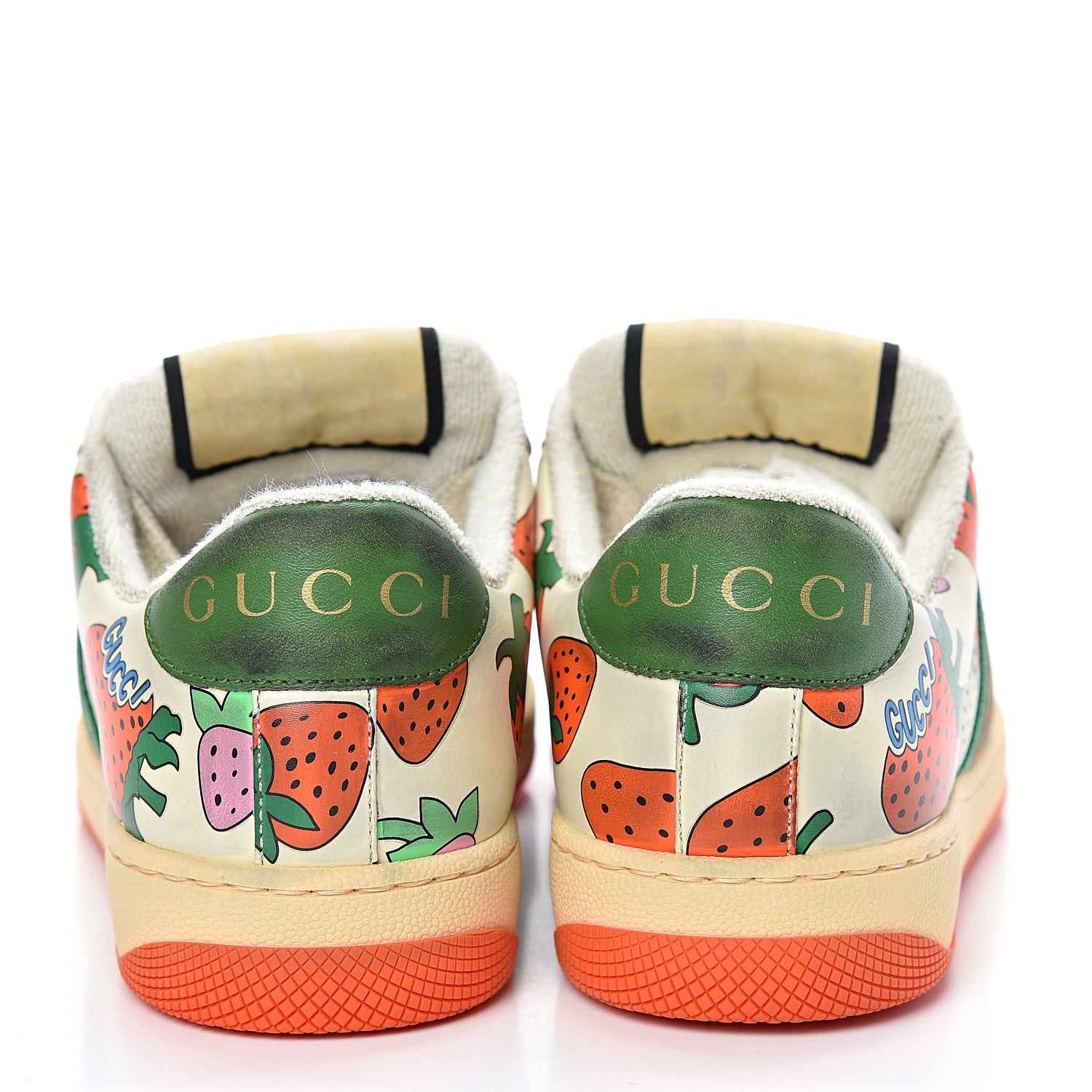Gucci Nubuck Web Strawberry Print Womens Screener Sneakers 35.5 Dusty Milk White Vintage Green 5 of 10