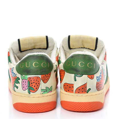 Gucci Nubuck Web Strawberry Print Womens Screener Sneakers 35.5 Dusty Milk White Vintage Green 5 of 10