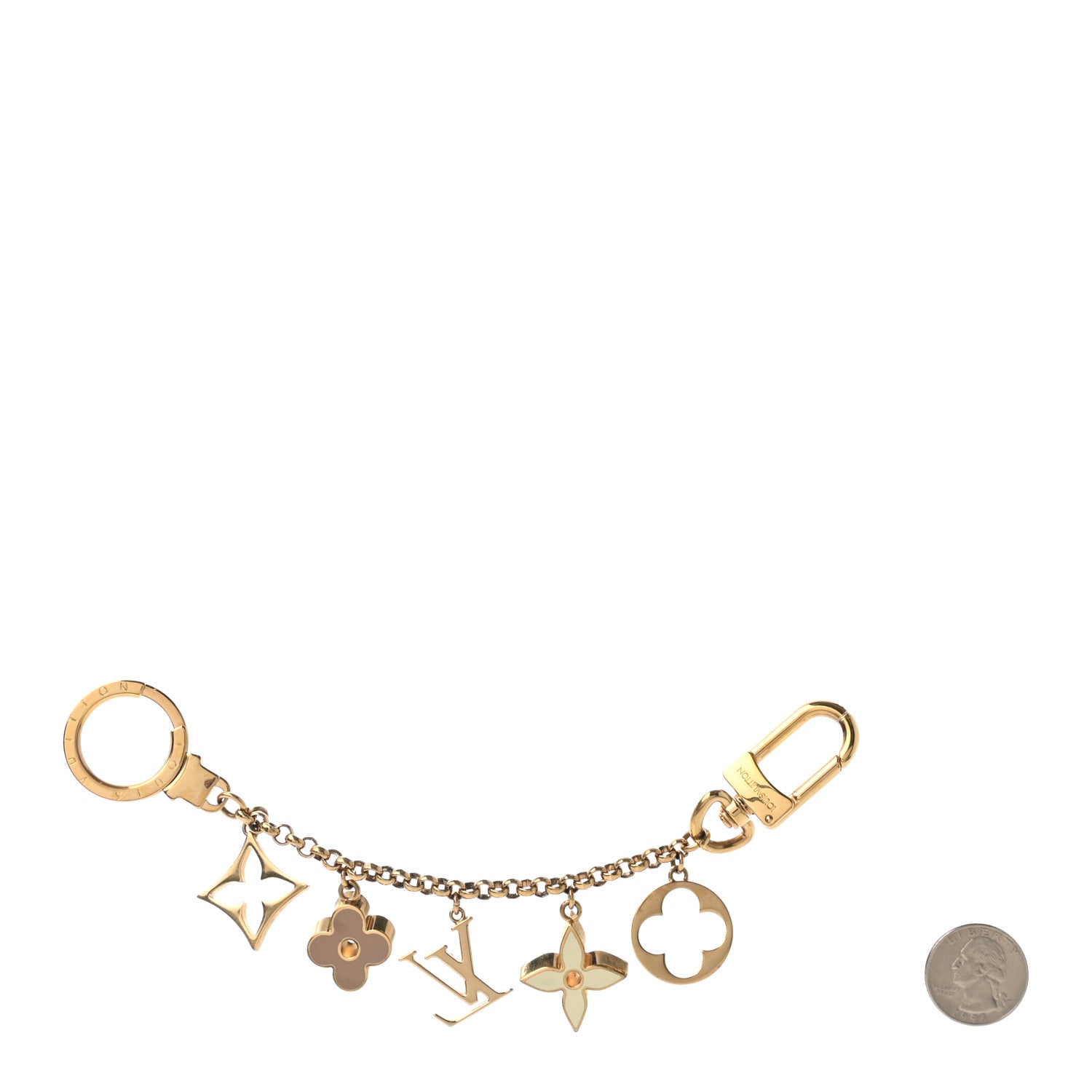Louis Vuitton Brass Enamel Fleur De Monogram Bag Charm Chain Gold 2 of 4
