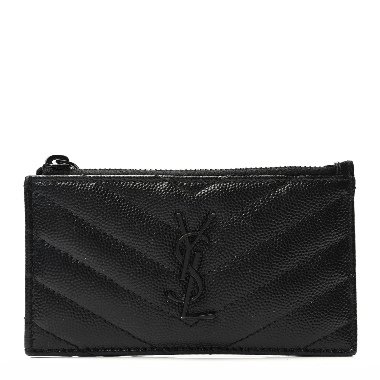Grain De Poudre Matelasse Chevron Monogram Fragments Zippered Card Case Black